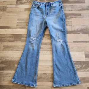 Vintage Inspired Distressed Bell Bottoms Boho High Waisted Flare Jeans Sz 11